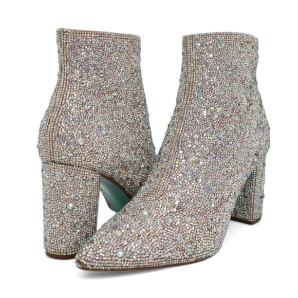 Betsey Johnson Size 8 Cady Rhinestones Embellished Block Heel Ankle Booties - Picture 7 of 15